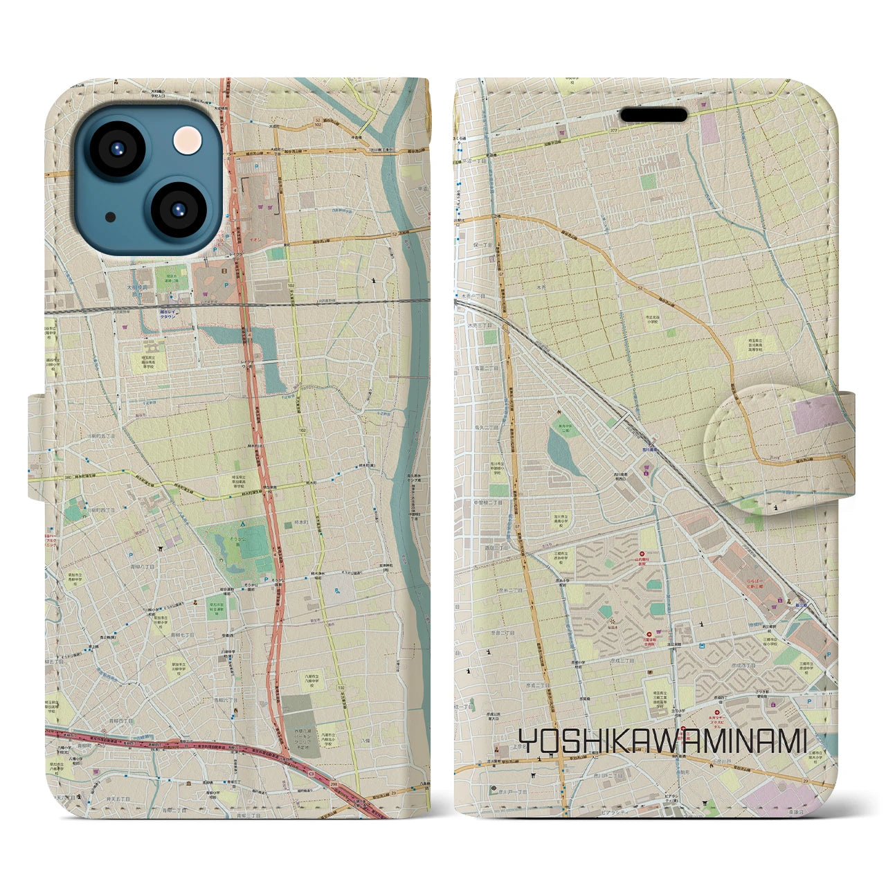 【吉川美南】地図柄iPhoneケース（手帳両面タイプ・ナチュラル）iPhone 13 Pro 用