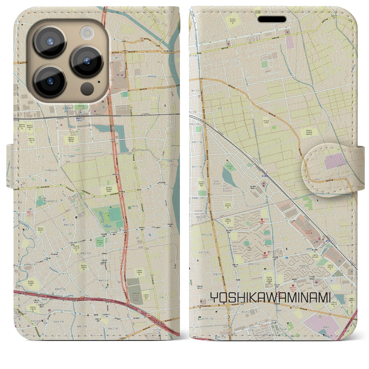 【吉川美南】地図柄iPhoneケース（手帳両面タイプ・ナチュラル）iPhone 14 Pro Max 用