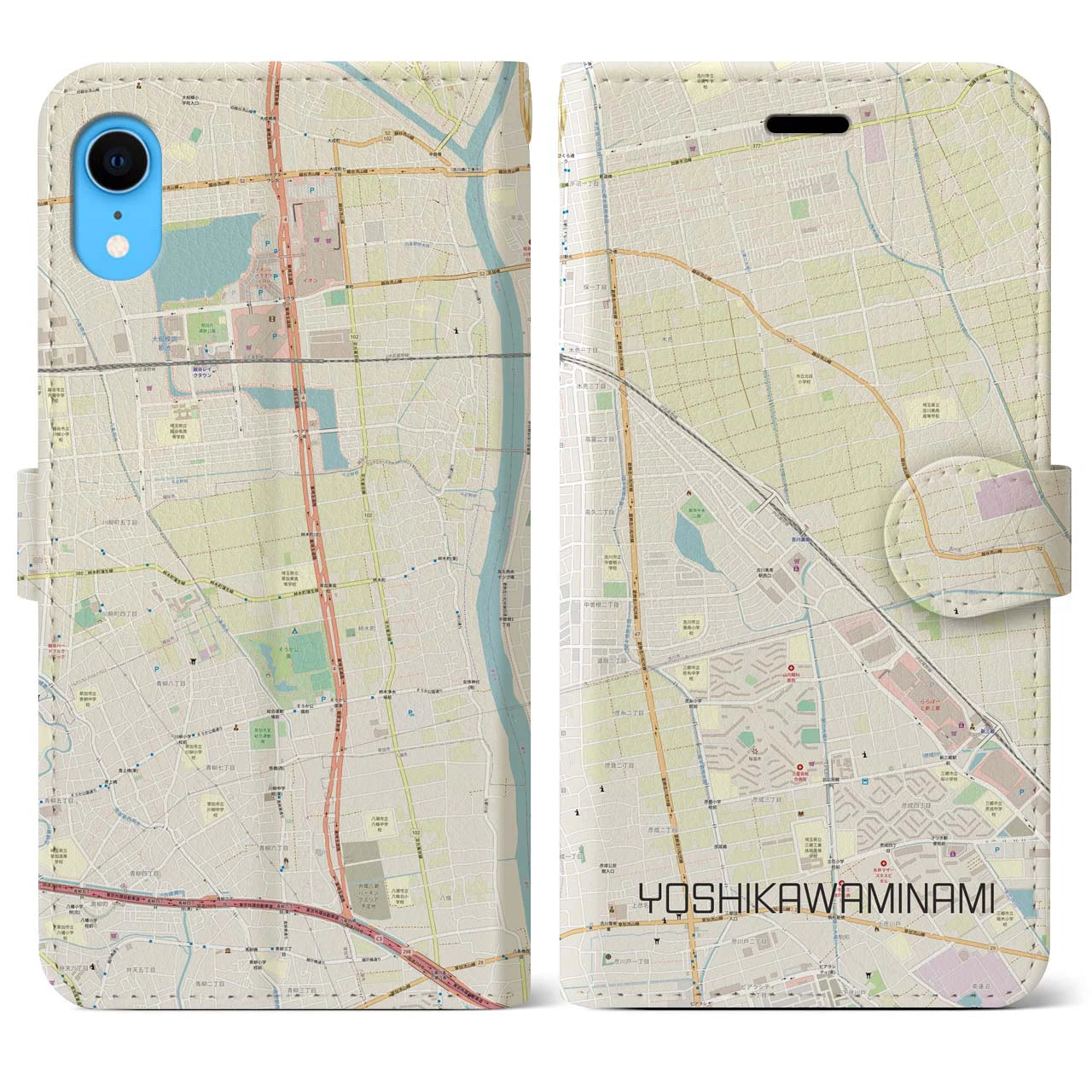 【吉川美南】地図柄iPhoneケース（手帳両面タイプ・ナチュラル）iPhone XR 用