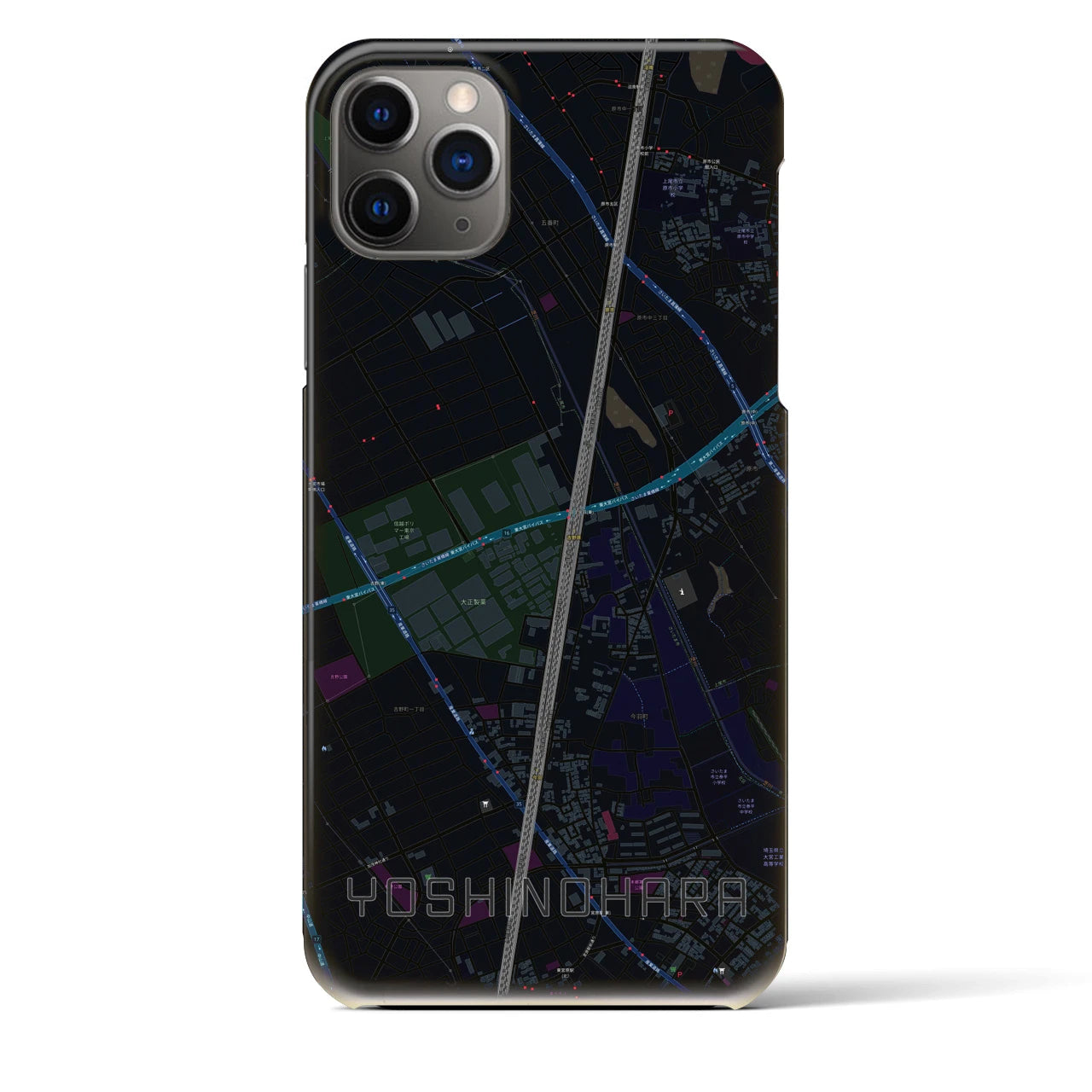 【吉野原】地図柄iPhoneケース（バックカバータイプ・ブラック）iPhone 11 Pro Max 用