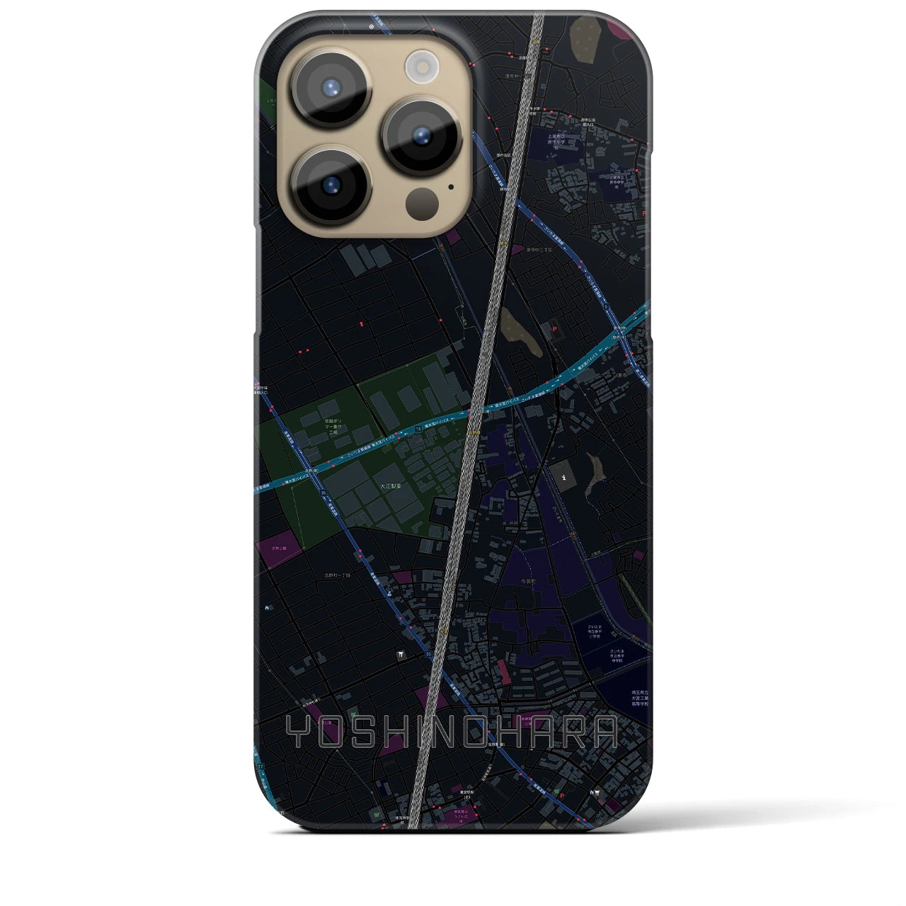 【吉野原】地図柄iPhoneケース（バックカバータイプ・ブラック）iPhone 14 Pro Max 用