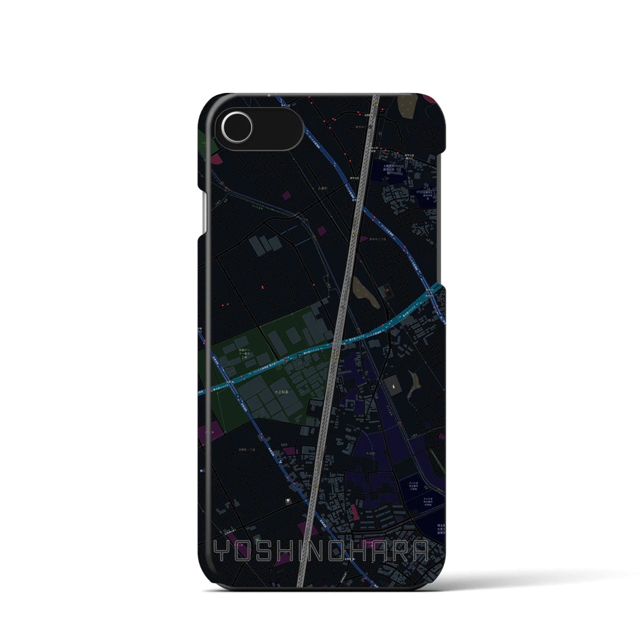 【吉野原】地図柄iPhoneケース（バックカバータイプ・ブラック）iPhone SE（第3 / 第2世代） / 8 / 7 / 6s / 6 用