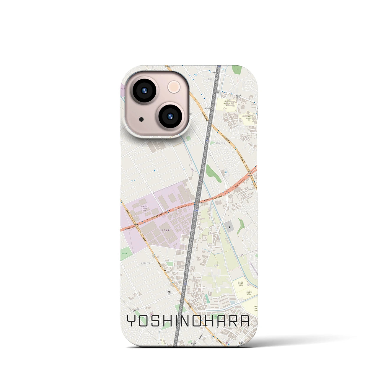 【吉野原】地図柄iPhoneケース（バックカバータイプ・ナチュラル）iPhone 13 mini 用