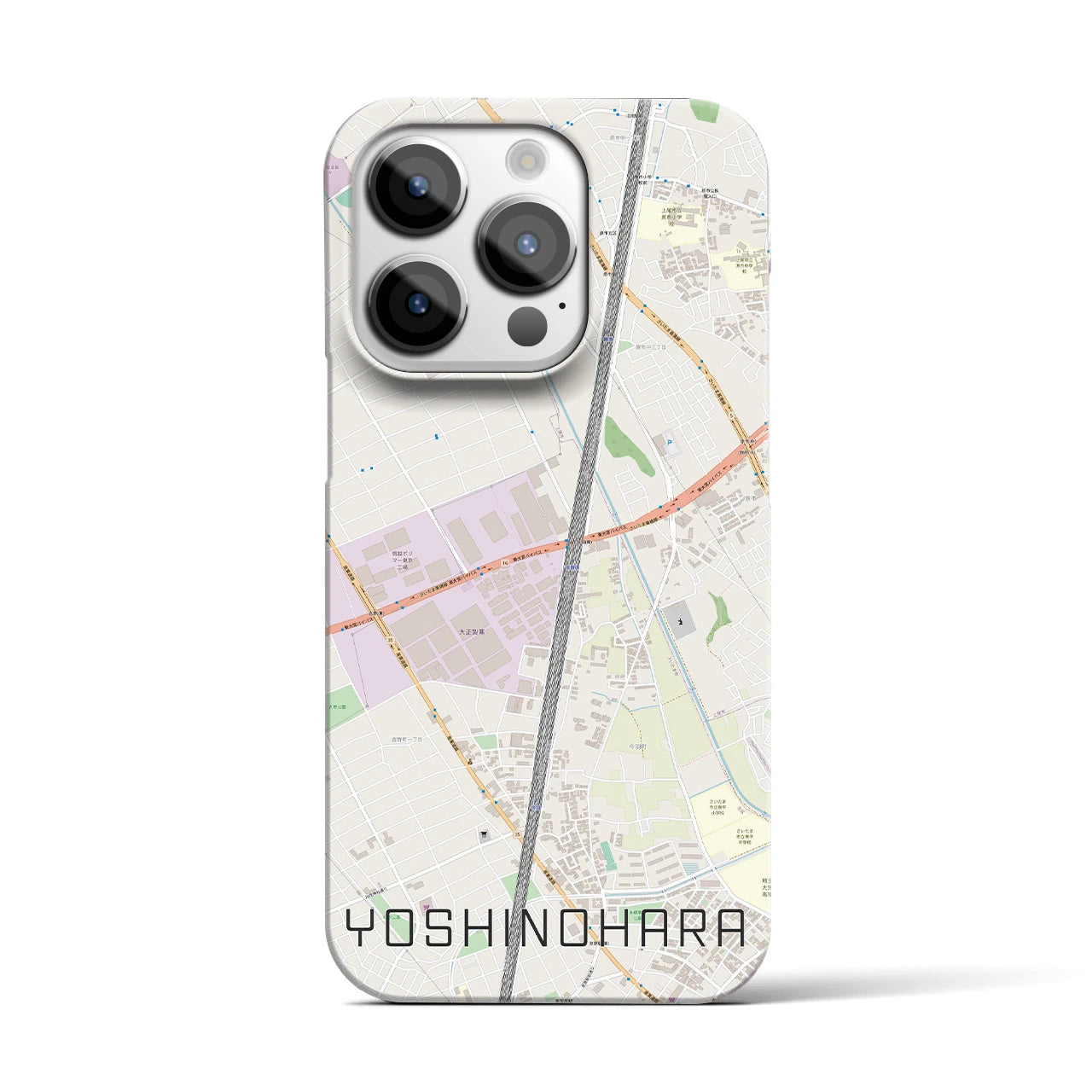 【吉野原】地図柄iPhoneケース（バックカバータイプ・ナチュラル）iPhone 14 Pro 用