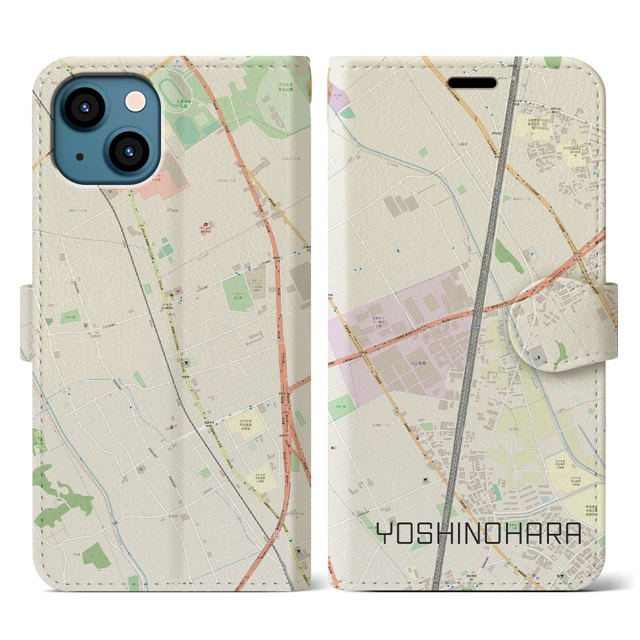 【吉野原】地図柄iPhoneケース（手帳両面タイプ・ナチュラル）iPhone 13 Pro 用