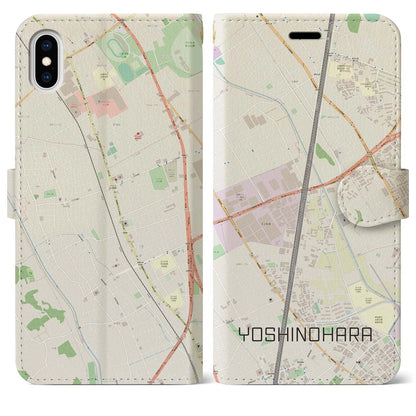 【吉野原（埼玉県）】地図柄iPhoneケース（手帳タイプ）ナチュラル・iPhone XS Max 用