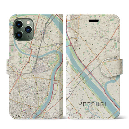 【四ツ木（東京都）】地図柄iPhoneケース（手帳タイプ）ナチュラル・iPhone 11 Pro 用