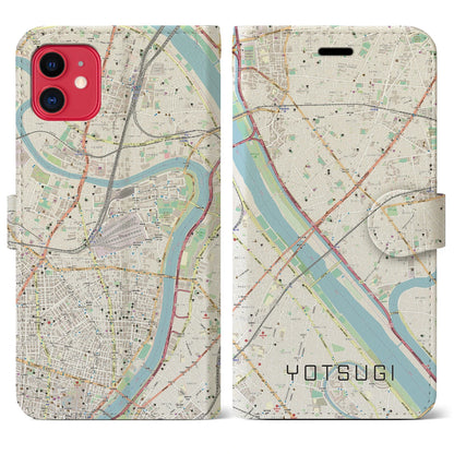 【四ツ木（東京都）】地図柄iPhoneケース（手帳タイプ）ナチュラル・iPhone 11 用