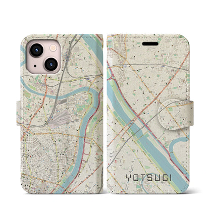 【四ツ木（東京都）】地図柄iPhoneケース（手帳タイプ）ナチュラル・iPhone 13 mini 用