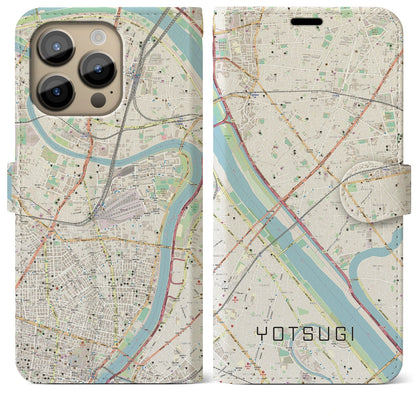 【四ツ木（東京都）】地図柄iPhoneケース（手帳タイプ）ナチュラル・iPhone 14 Pro Max 用