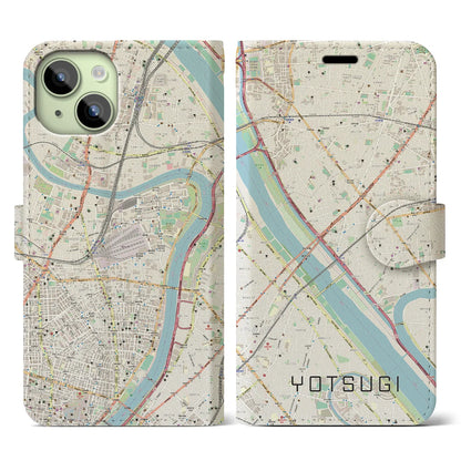 【四ツ木（東京都）】地図柄iPhoneケース（手帳タイプ）ナチュラル・iPhone 15 用