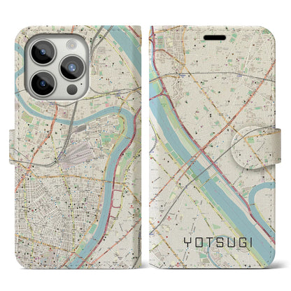 【四ツ木（東京都）】地図柄iPhoneケース（手帳タイプ）ナチュラル・iPhone 15 Pro 用