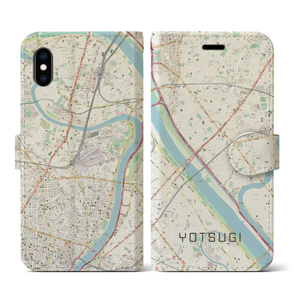 【四ツ木（東京都）】地図柄iPhoneケース（手帳タイプ）ナチュラル・iPhone XS / X 用