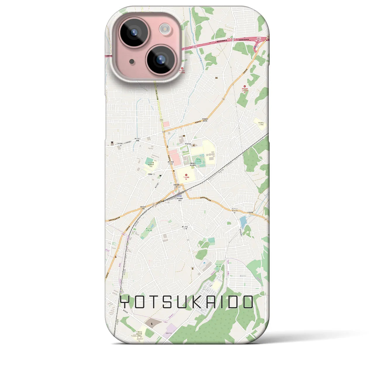 【四街道】地図柄iPhoneケース（バックカバータイプ・ナチュラル）iPhone 15 Plus 用