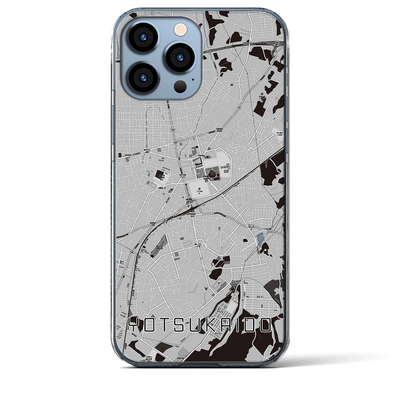 【四街道】地図柄iPhoneケース（クリアタイプ・モノトーン）iPhone 13 Pro Max 用