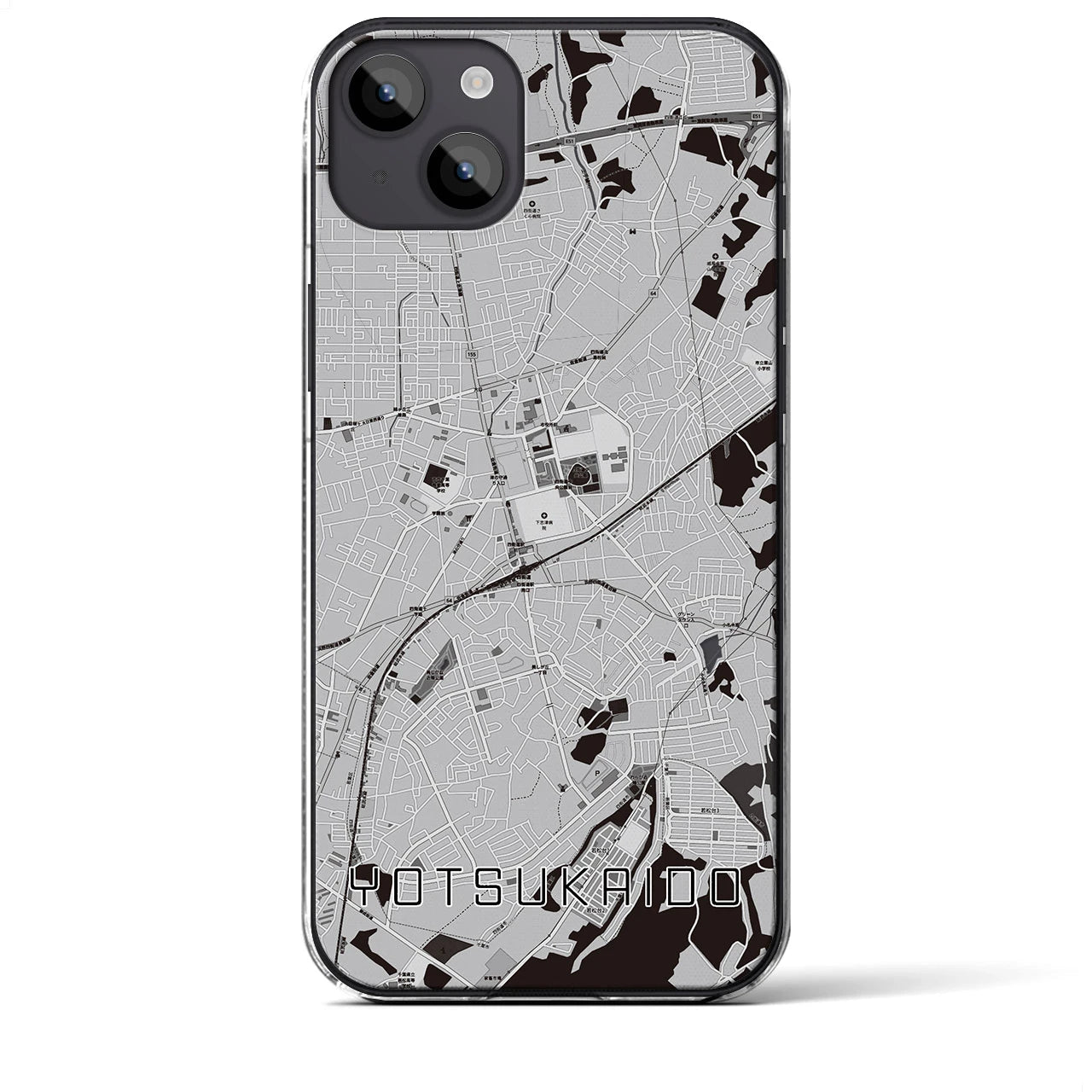 【四街道】地図柄iPhoneケース（クリアタイプ・モノトーン）iPhone 14 Plus 用