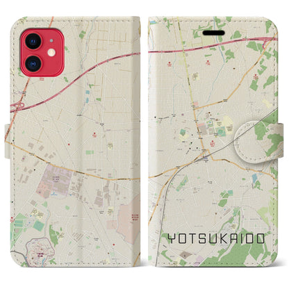 【四街道（千葉県）】地図柄iPhoneケース（手帳タイプ）ナチュラル・iPhone 11 用