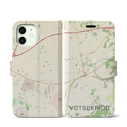 【四街道（千葉県）】地図柄iPhoneケース（手帳タイプ）ナチュラル・iPhone 12 mini 用