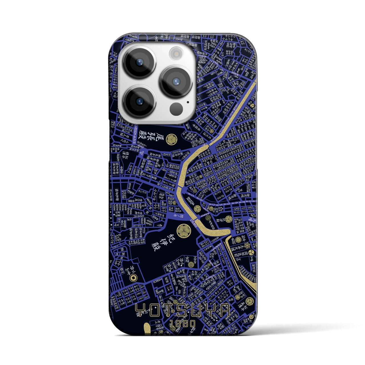 【四ツ谷1860】地図柄iPhoneケース（バックカバータイプ・ブラック）iPhone 14 Pro 用
