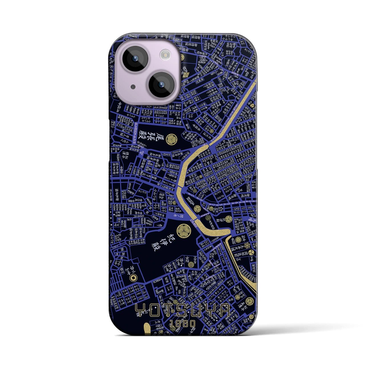 【四ツ谷1860】地図柄iPhoneケース（バックカバータイプ・ブラック）iPhone 14 用