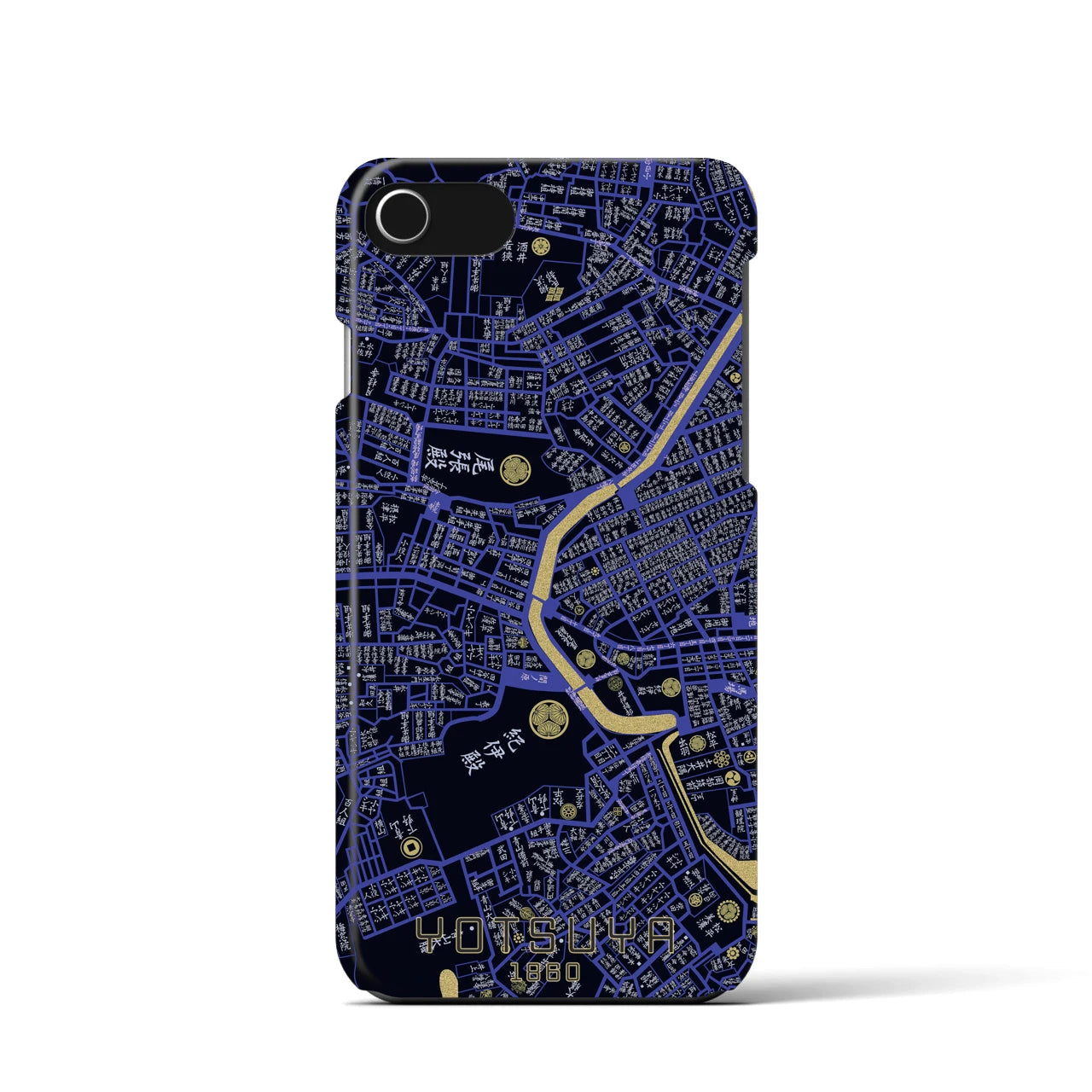 【四ツ谷1860】地図柄iPhoneケース（バックカバータイプ・ブラック）iPhone SE（第3 / 第2世代） / 8 / 7 / 6s / 6 用