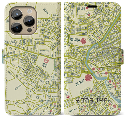 【四ツ谷1860】地図柄iPhoneケース（手帳両面タイプ・ナチュラル）iPhone 14 Pro Max 用