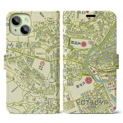 【四ツ谷1860】地図柄iPhoneケース（手帳両面タイプ・ナチュラル）iPhone 15 用