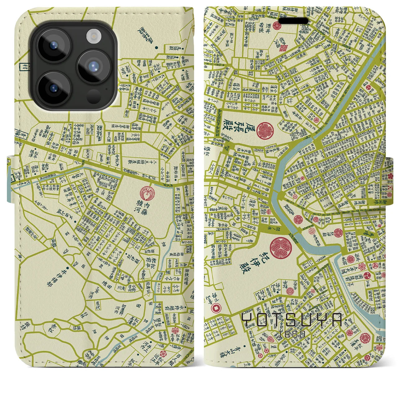 【四ツ谷1860】地図柄iPhoneケース（手帳両面タイプ・ナチュラル）iPhone 15 Pro Max 用