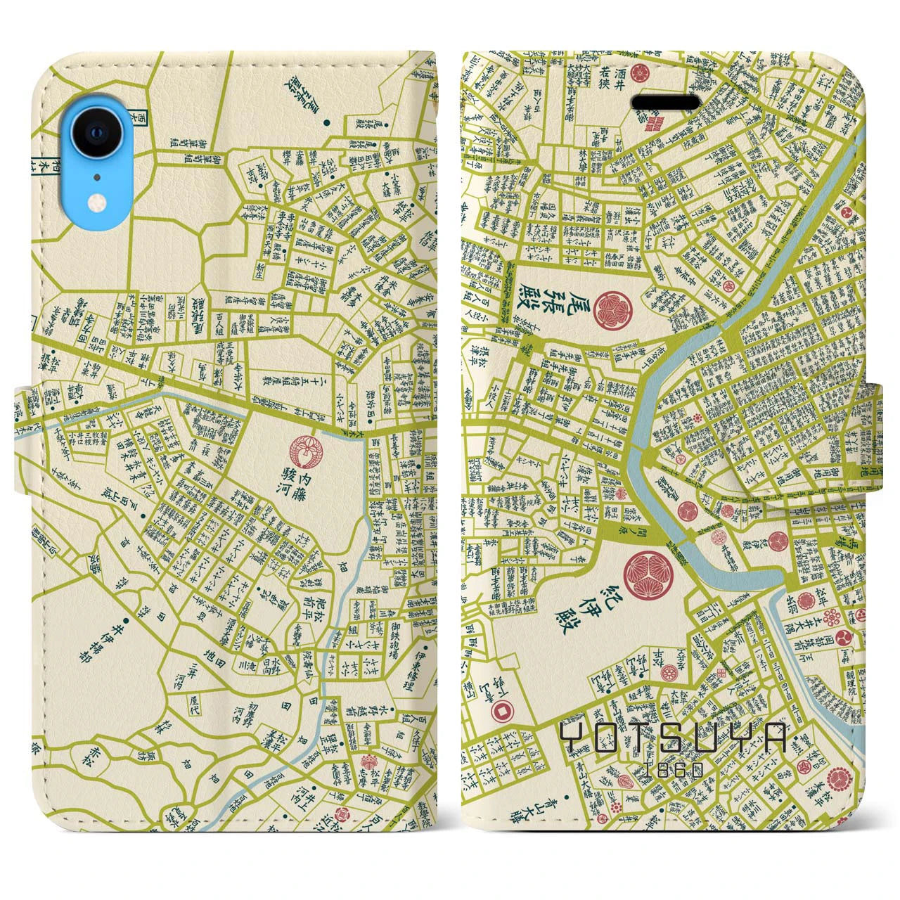 【四ツ谷1860】地図柄iPhoneケース（手帳両面タイプ・ナチュラル）iPhone XR 用