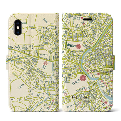 【四ツ谷1860】地図柄iPhoneケース（手帳両面タイプ・ナチュラル）iPhone XS / X 用