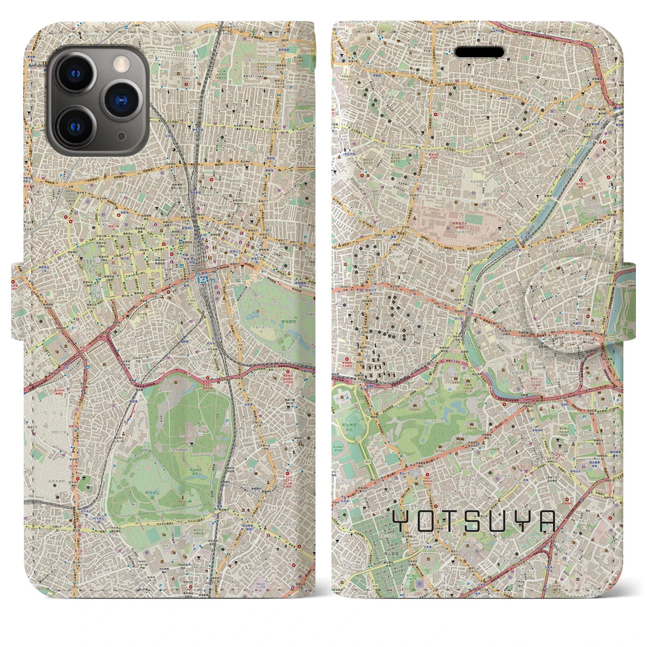 【四ツ谷】地図柄iPhoneケース（手帳両面タイプ・ナチュラル）iPhone 11 Pro Max 用