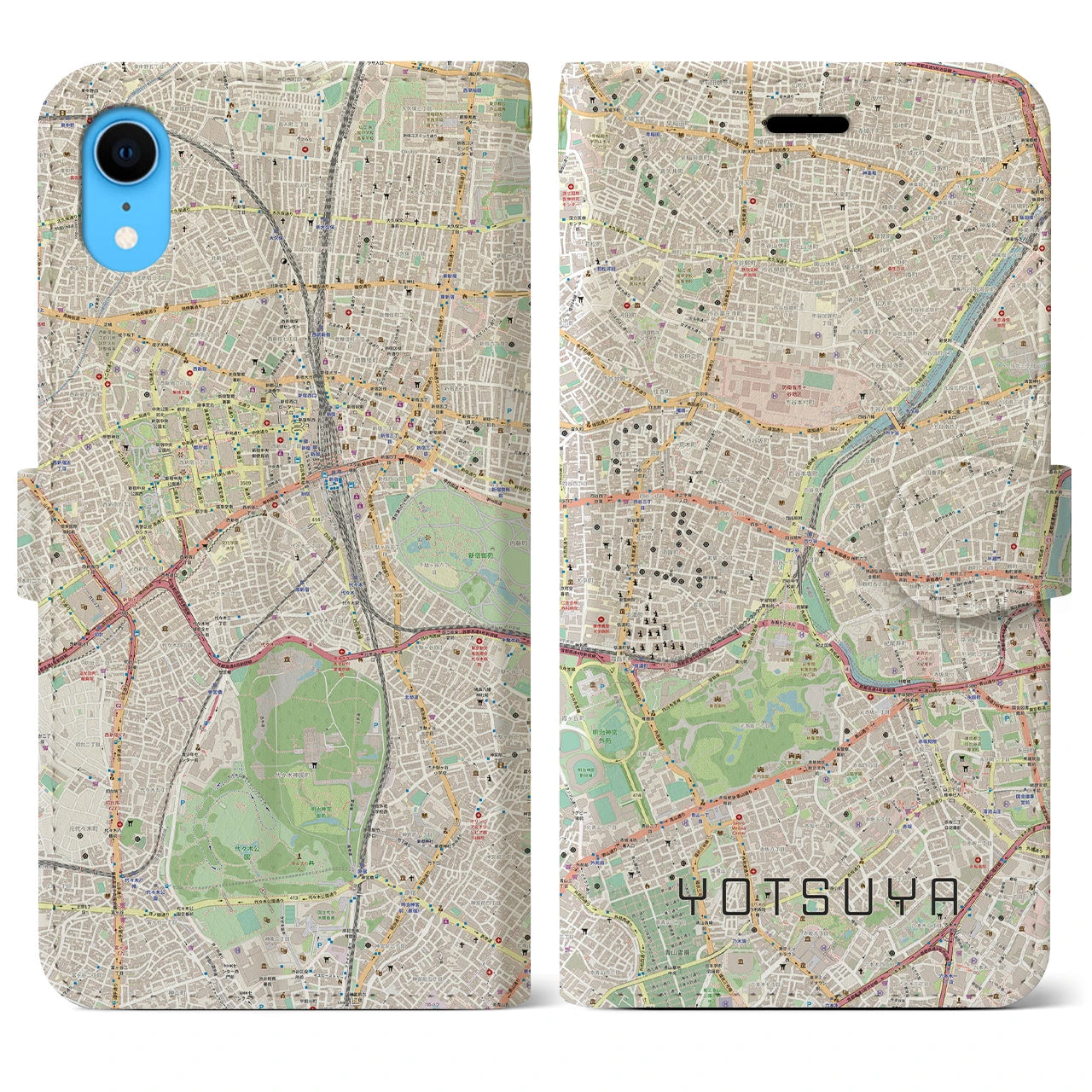 【四ツ谷】地図柄iPhoneケース（手帳両面タイプ・ナチュラル）iPhone XR 用