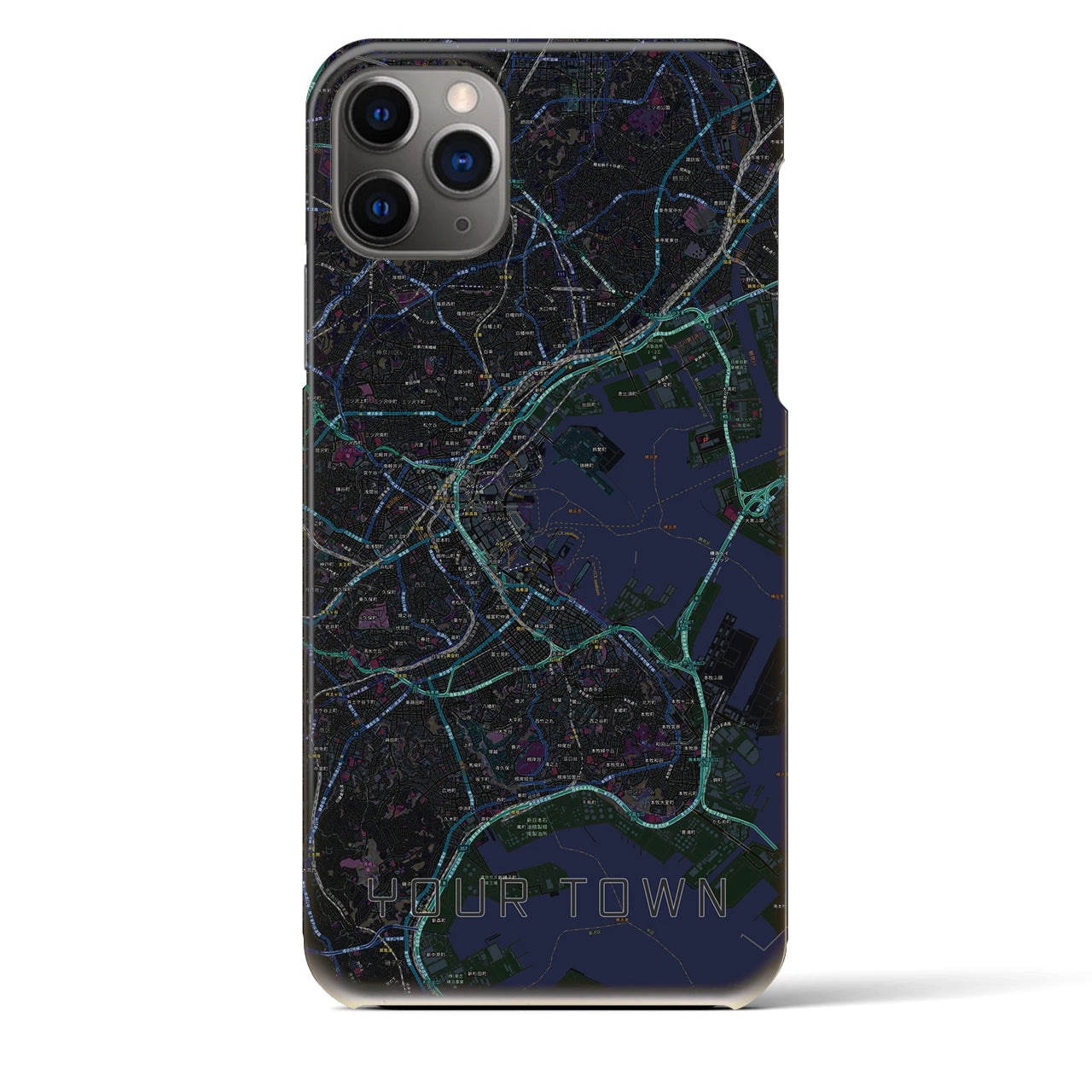 【あなたの街】地図柄iPhoneケース（バックカバータイプ特注A・ブラック）iPhone 11 Pro Max 用