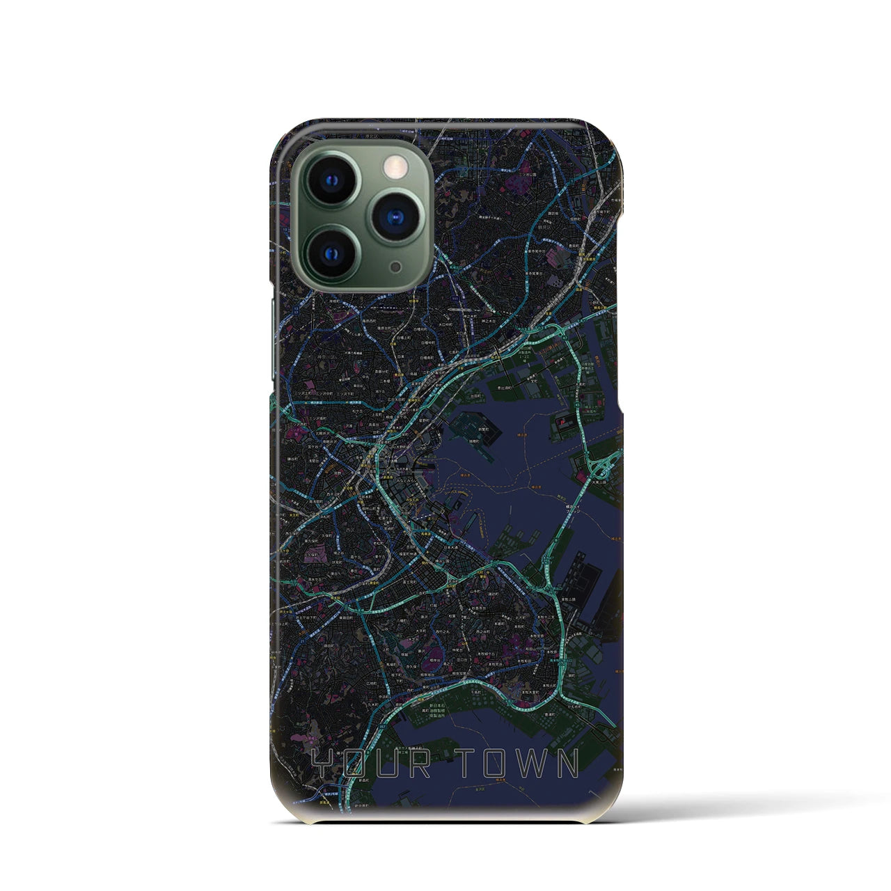 【あなたの街】地図柄iPhoneケース（バックカバータイプ特注A・ブラック）iPhone 11 Pro 用
