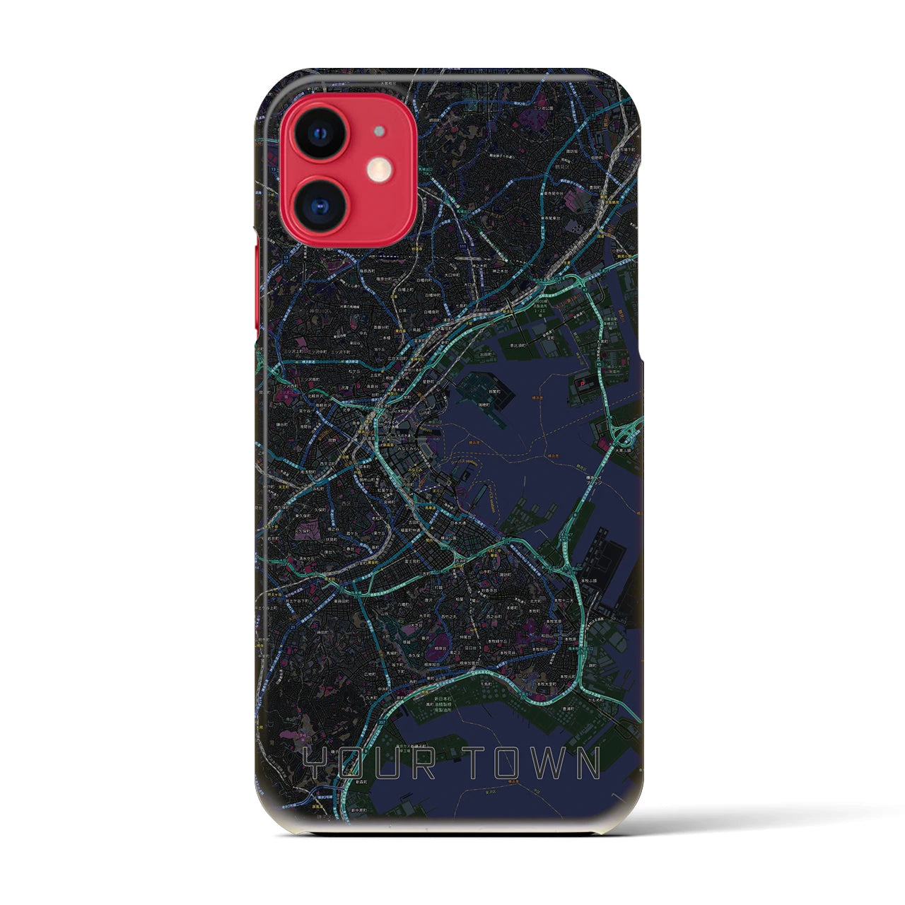 【あなたの街】地図柄iPhoneケース（バックカバータイプ特注A・ブラック）iPhone 11 用