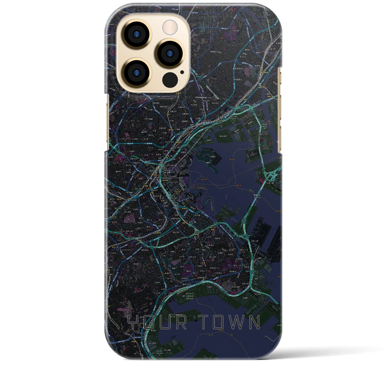 【あなたの街】地図柄iPhoneケース（バックカバータイプ特注A・ブラック）iPhone 12 Pro Max 用