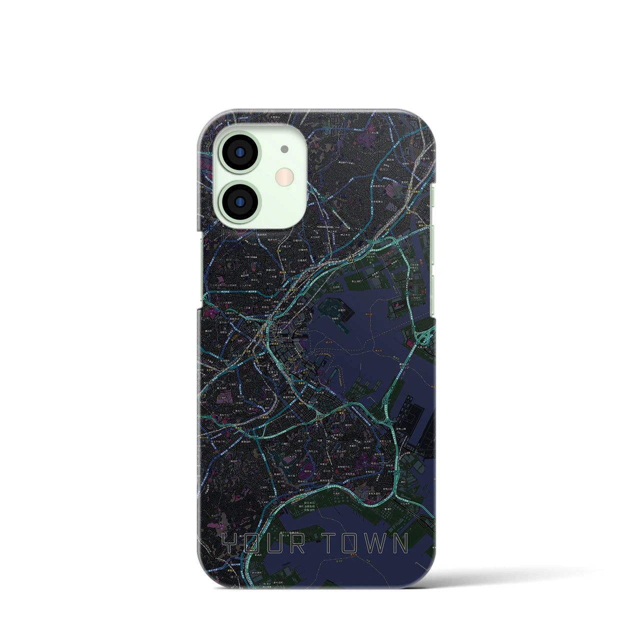 【あなたの街】地図柄iPhoneケース（バックカバータイプ特注A・ブラック）iPhone 12 mini 用