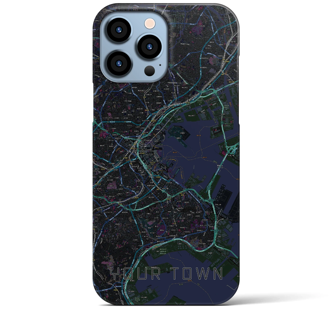 【あなたの街】地図柄iPhoneケース（バックカバータイプ特注A・ブラック）iPhone 13 Pro Max 用