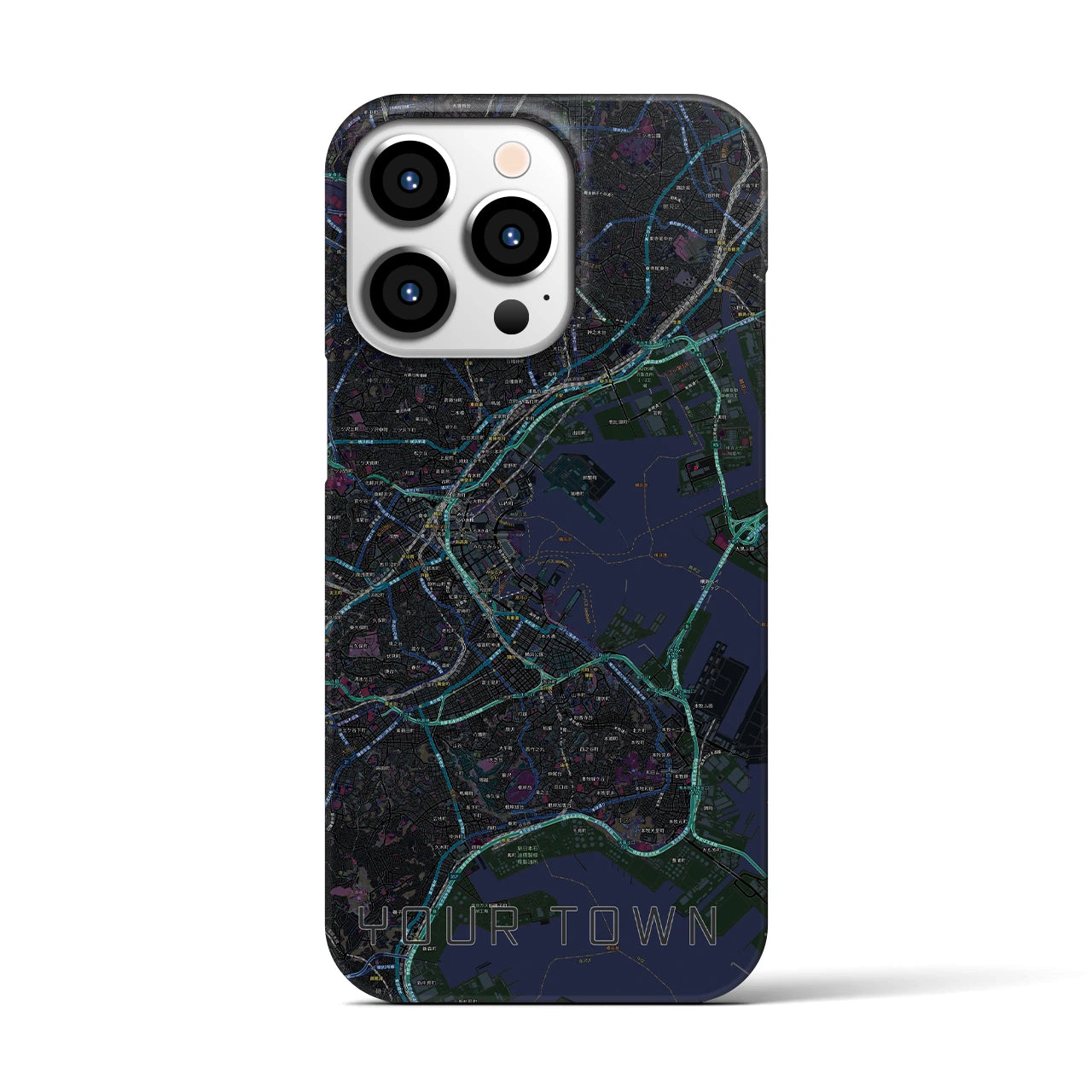 【あなたの街】地図柄iPhoneケース（バックカバータイプ特注A・ブラック）iPhone 13 Pro 用