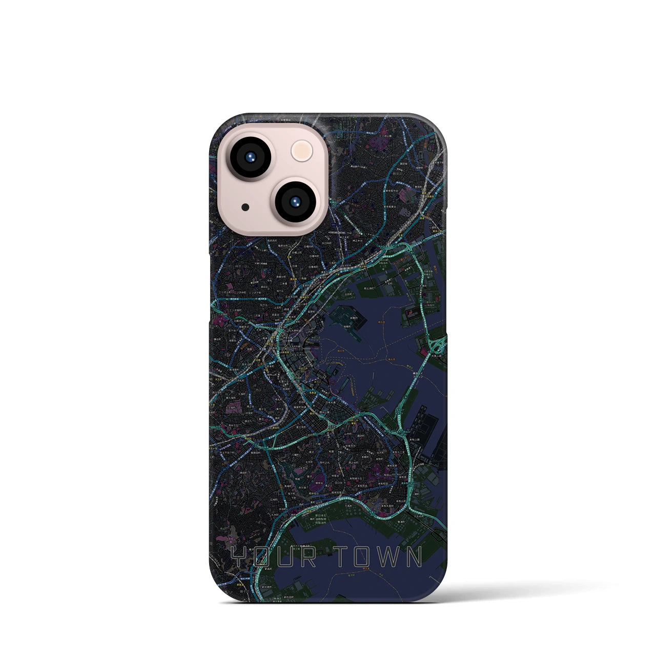 【あなたの街】地図柄iPhoneケース（バックカバータイプ特注A・ブラック）iPhone 13 mini 用