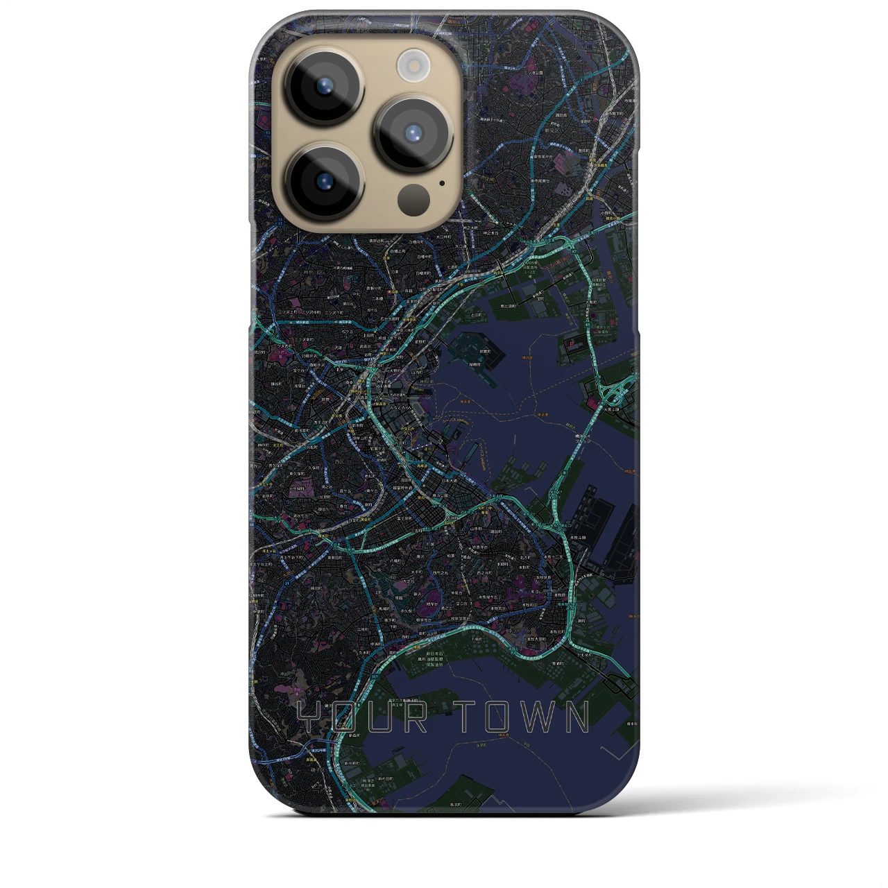 【あなたの街】地図柄iPhoneケース（バックカバータイプ特注A・ブラック）iPhone 14 Pro Max 用