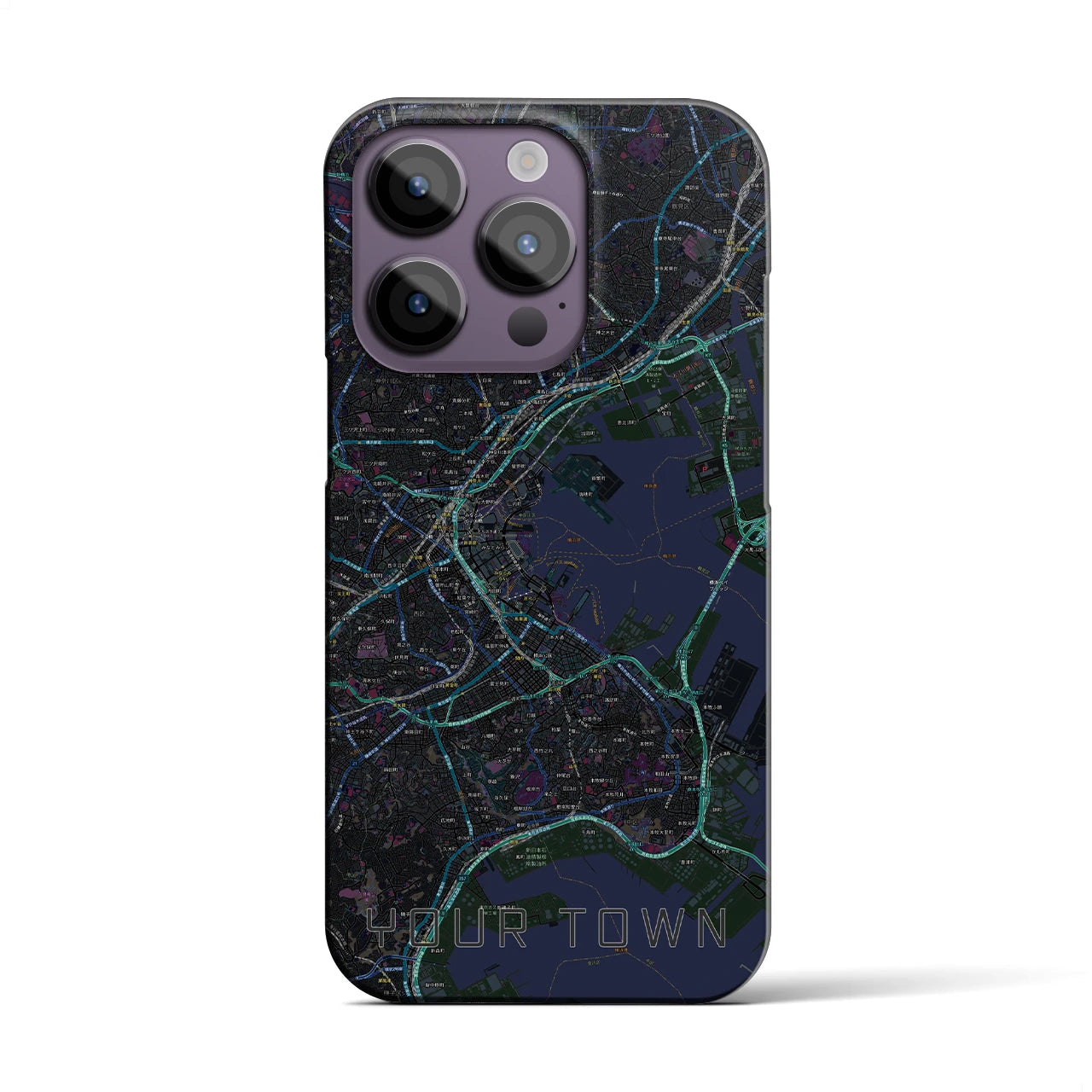 【あなたの街】地図柄iPhoneケース（バックカバータイプ特注A・ブラック）iPhone 14 Pro 用