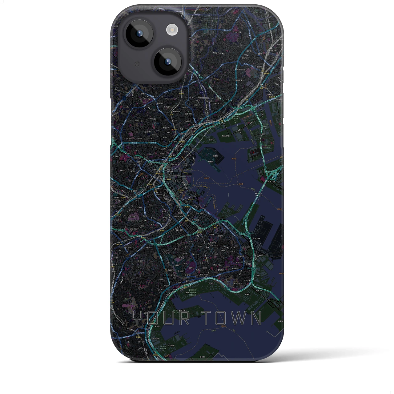 【あなたの街】地図柄iPhoneケース（バックカバータイプ特注A・ブラック）iPhone 14 Plus 用