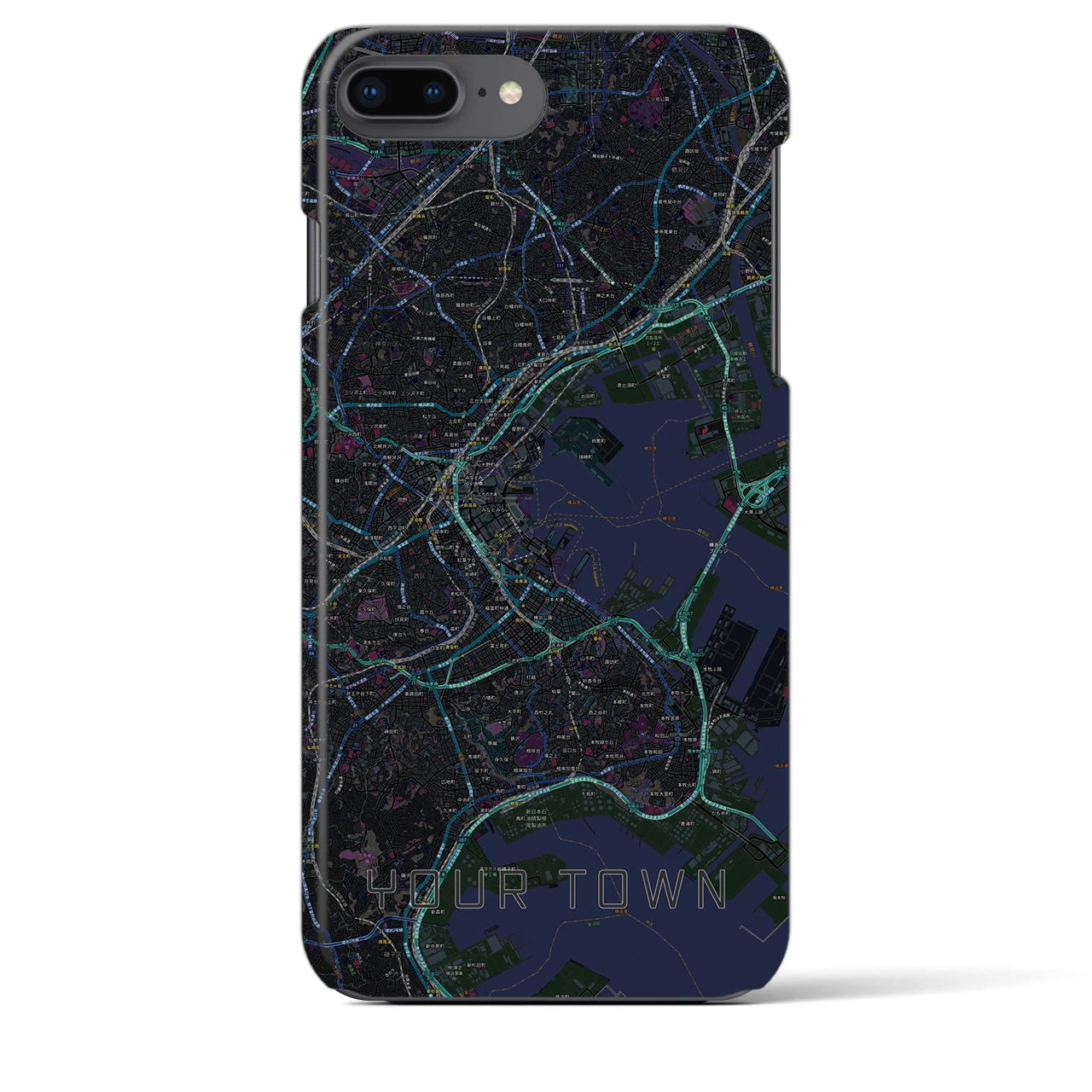 【あなたの街】地図柄iPhoneケース（バックカバータイプ特注A・ブラック）iPhone 8Plus /7Plus / 6sPlus / 6Plus 用