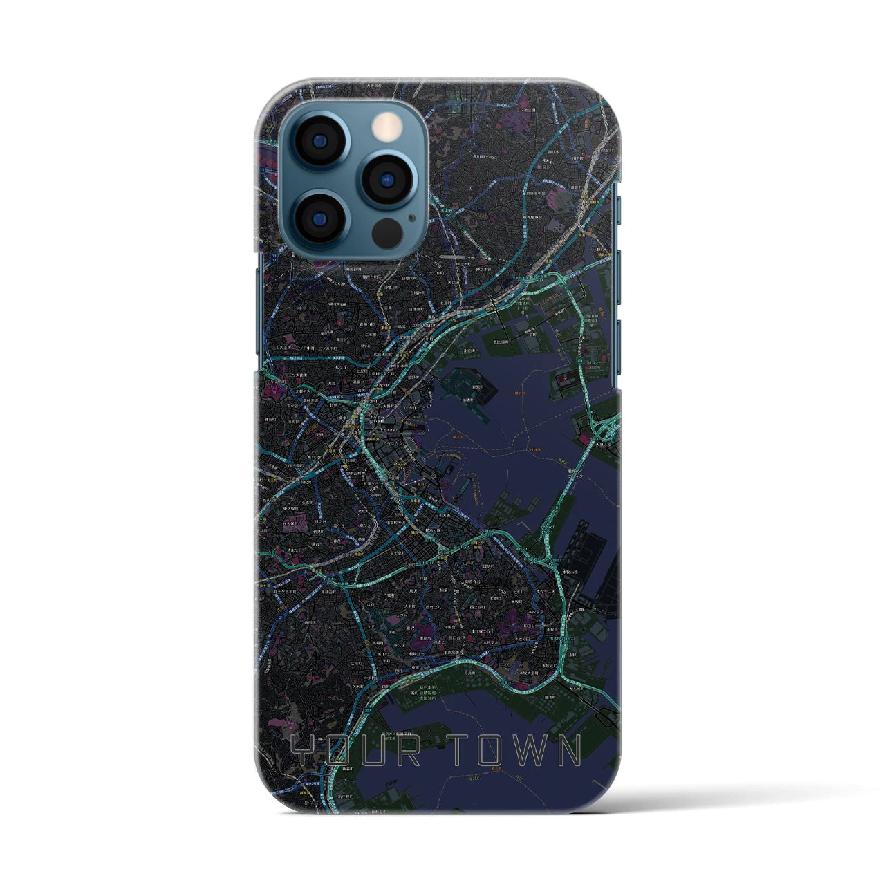 【あなたの街】地図柄iPhoneケース（バックカバータイプ特注B・ブラック）iPhone 12 / 12 Pro 用