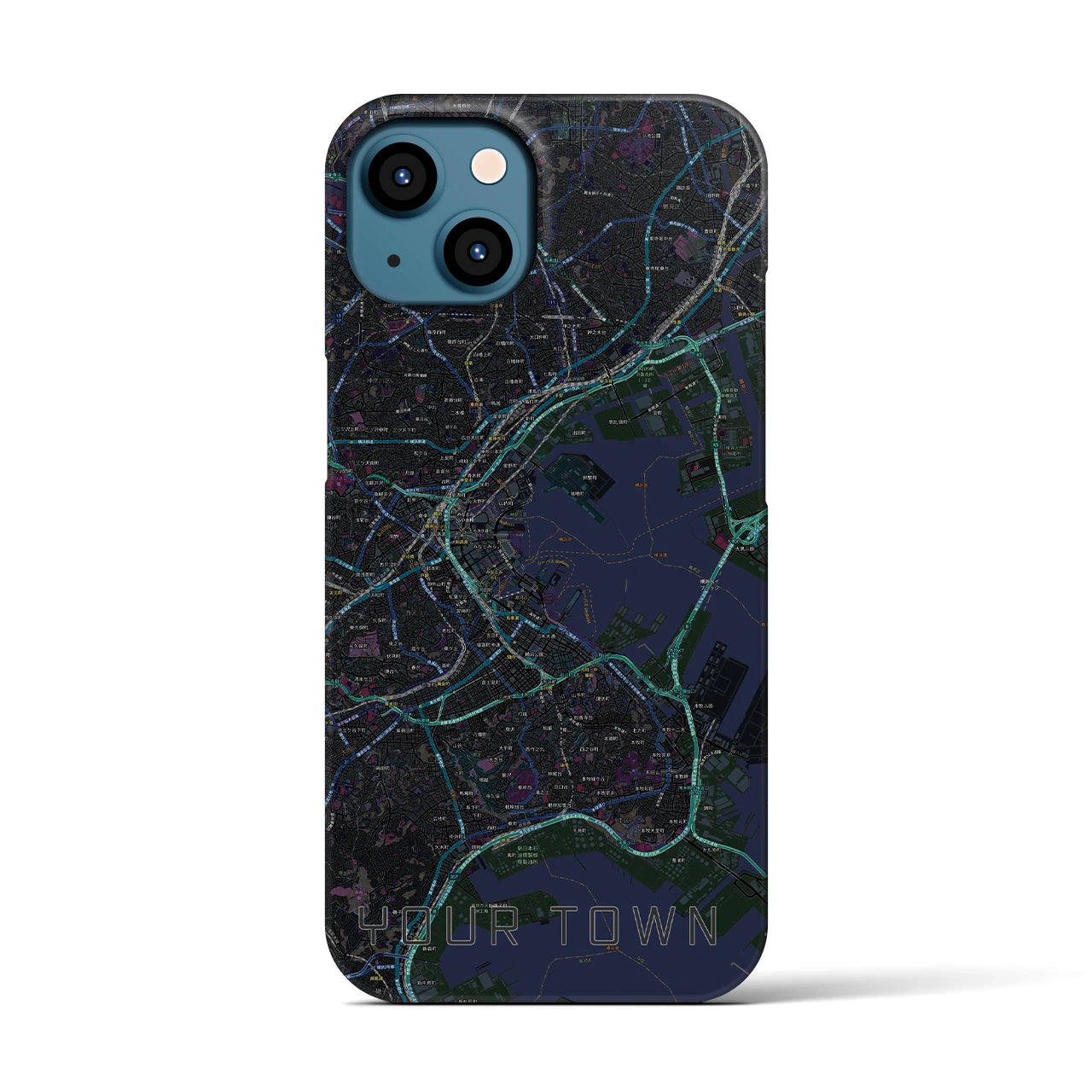 【あなたの街】地図柄iPhoneケース（バックカバータイプ特注B・ブラック）iPhone 13 用