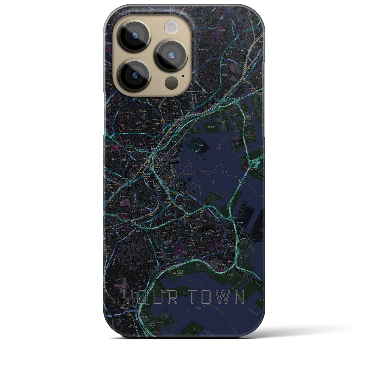 【あなたの街】地図柄iPhoneケース（バックカバータイプ特注B・ブラック）iPhone 14 Pro Max 用