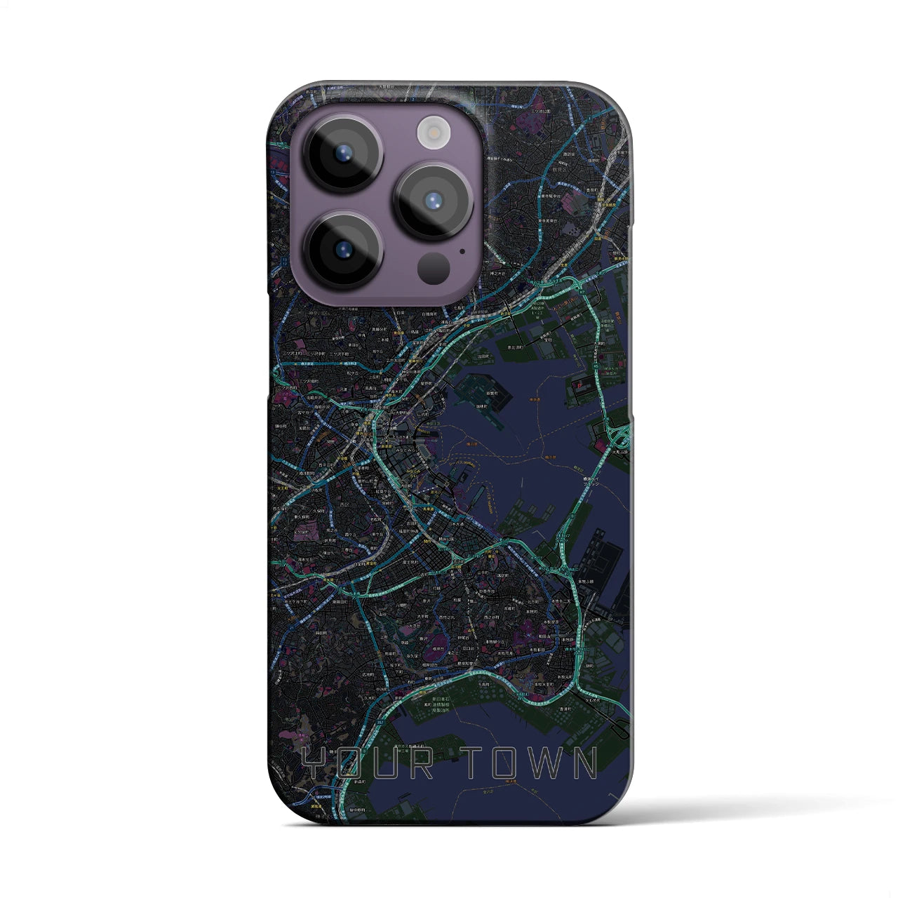 【あなたの街】地図柄iPhoneケース（バックカバータイプ特注B・ブラック）iPhone 14 Pro 用