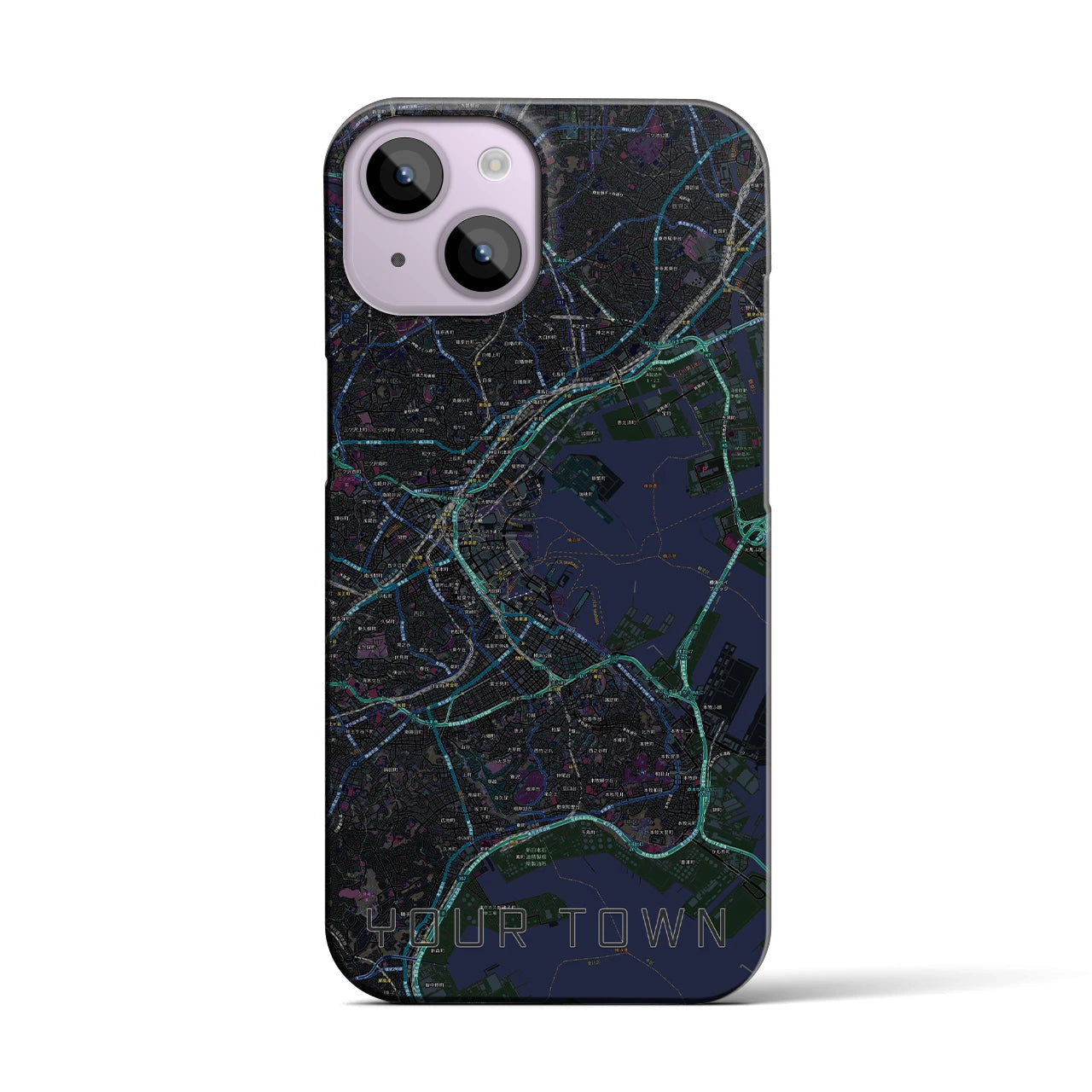 【あなたの街】地図柄iPhoneケース（バックカバータイプ特注B・ブラック）iPhone 14 用