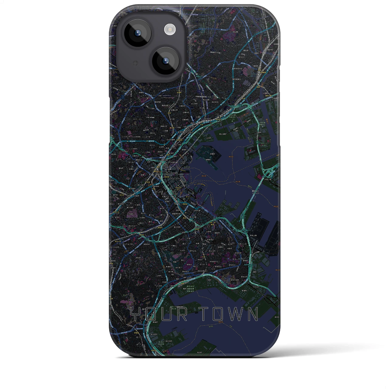 【あなたの街】地図柄iPhoneケース（バックカバータイプ特注B・ブラック）iPhone 14 Plus 用